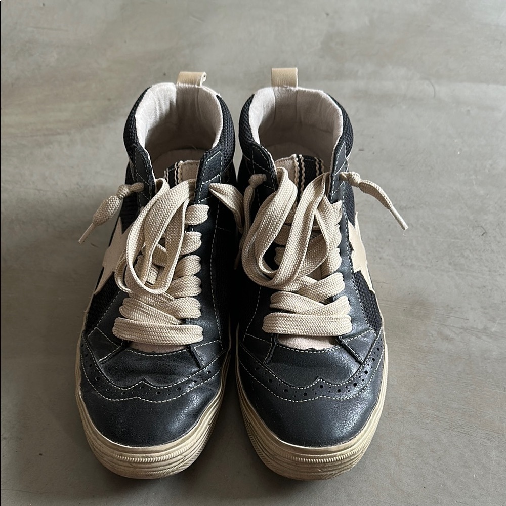 Black and Cream High-Top Sneakers